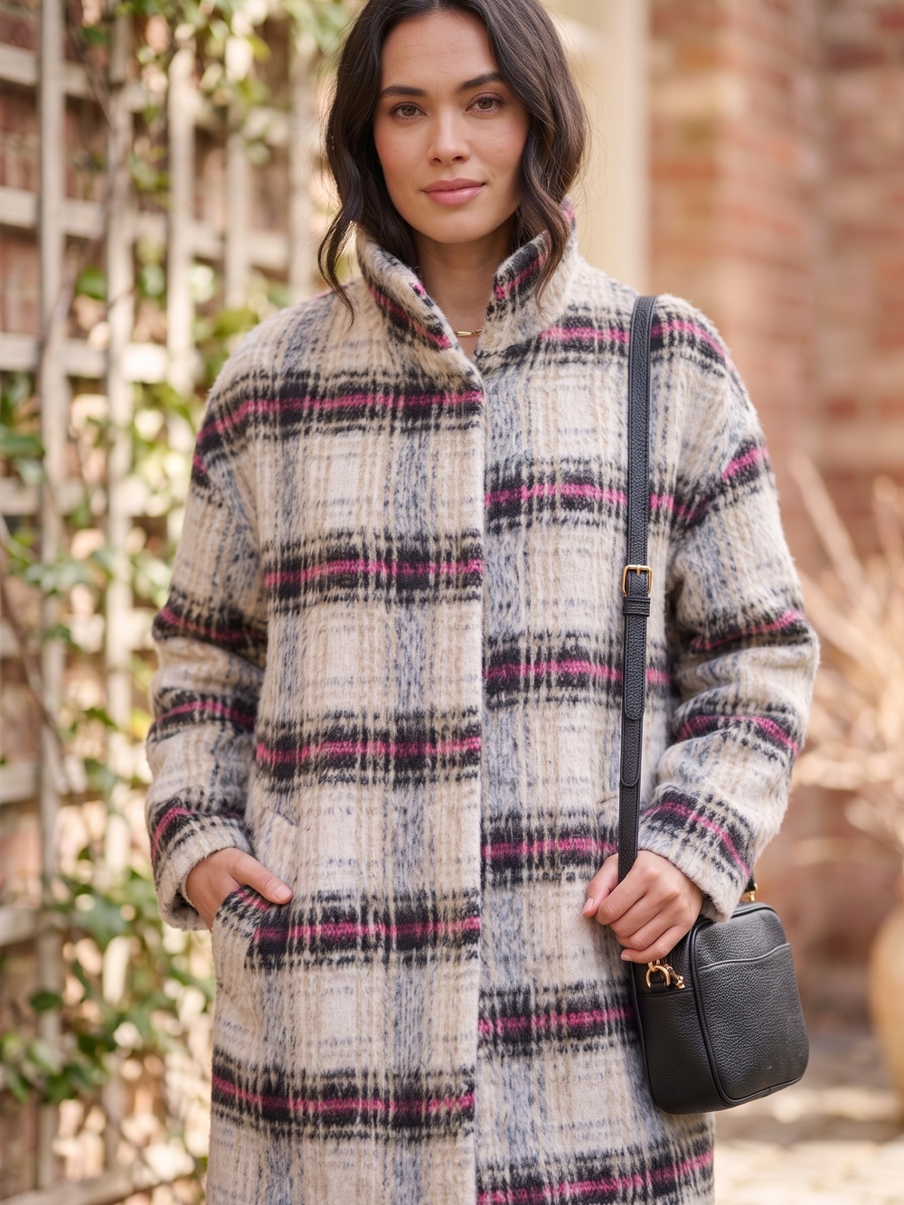 Me Jane Fuzzy Plaid Wool Blend Coat Barbiecore Fall Streetwear Jacket